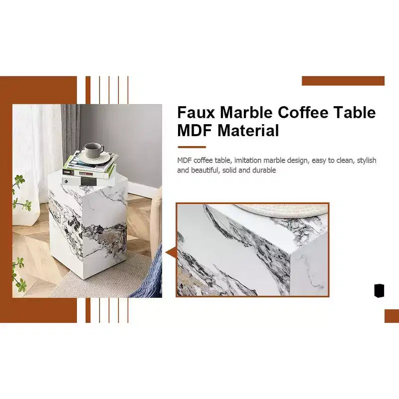 Tavolino moderno in MDF con piano effetto marmo
