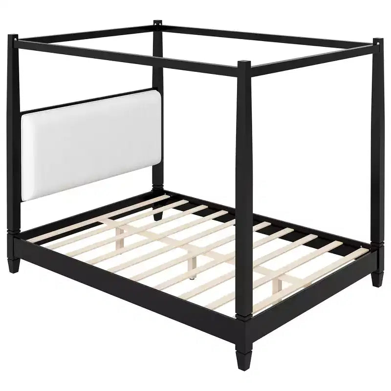 Letto a piattaforma moderno con baldacchino e testiera imbottita
