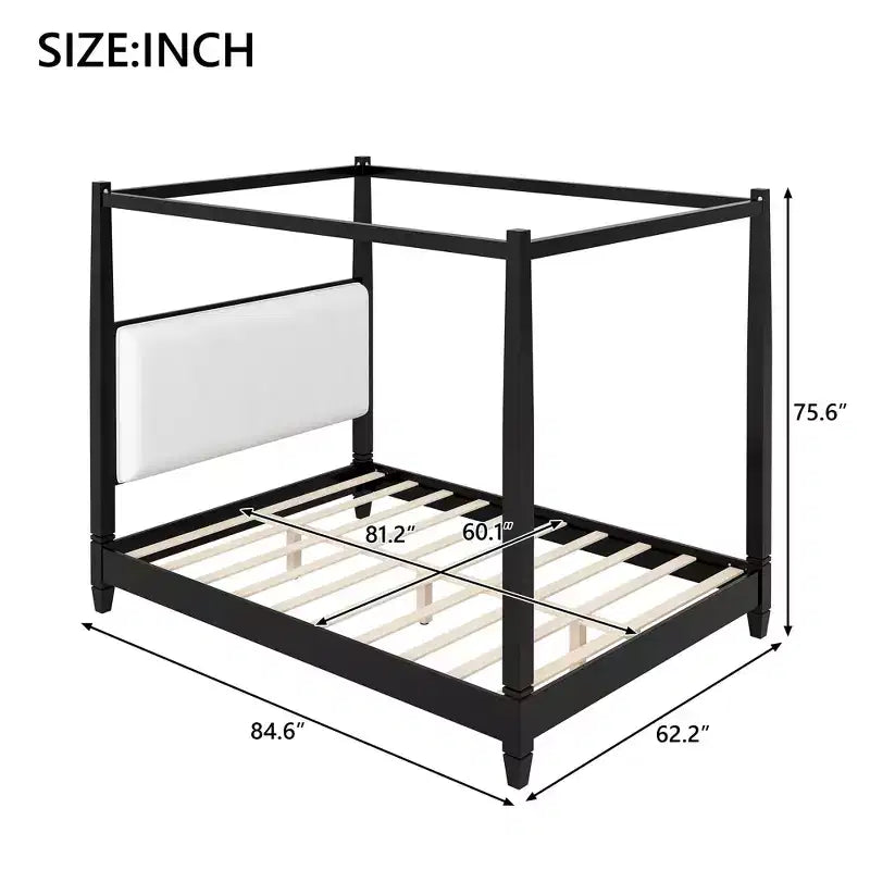 Letto a piattaforma moderno con baldacchino e testiera imbottita