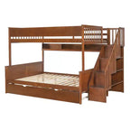 Letto a castello Full XL sopra Queen con letto estraibile, ripiani, scala e luce