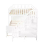 Letto a castello Full XL sopra Queen con letto estraibile, ripiani, scala e luce