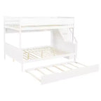 Letto a castello Full XL sopra Queen con letto estraibile, ripiani, scala e luce