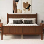 Queen Flat Panel Platform Bed with Headboard and Footboard, Wood Grain Shaker Farmhouse Bed Frame, Dark Walnut