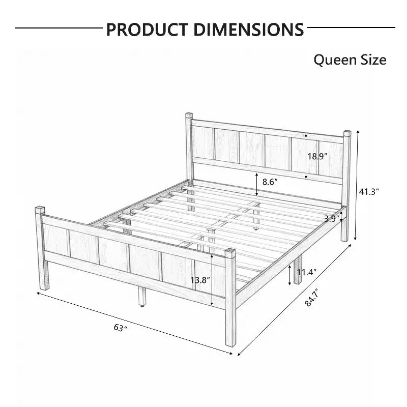 Letto a piattaforma Queen con pannello piatto, testiera e pediera – Grana del legno Noce scuro