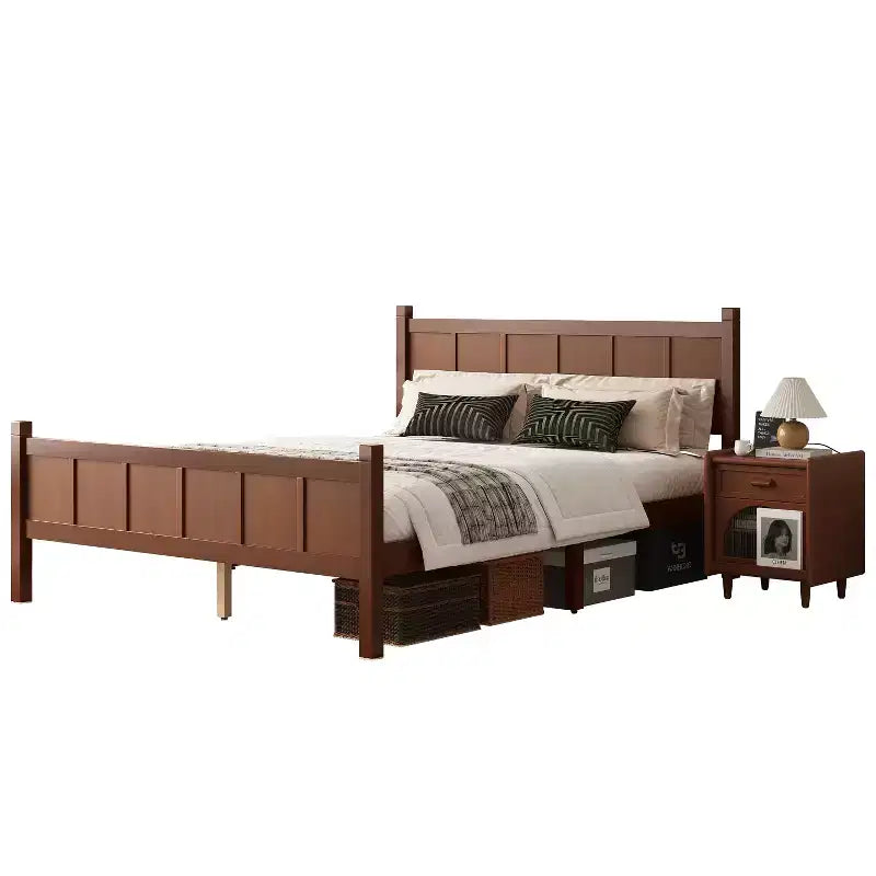 Letto a piattaforma Queen con pannello piatto, testiera e pediera – Grana del legno Noce scuro