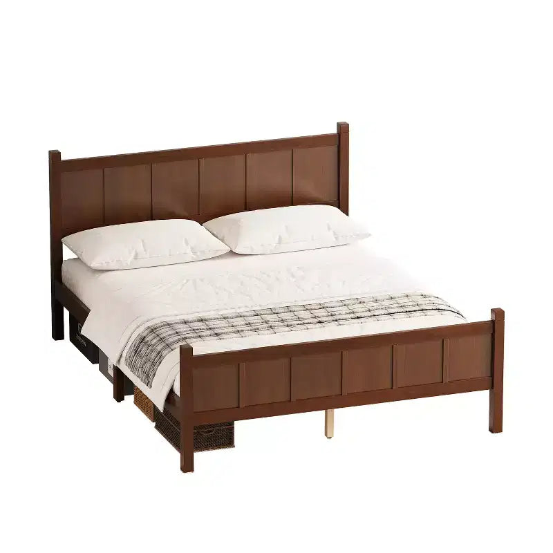 Letto a piattaforma Queen con pannello piatto, testiera e pediera – Grana del legno Noce scuro
