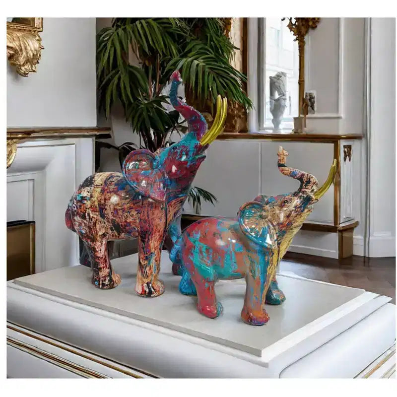 Statuetta di Elefante in Resina Colorata, Stampa a Trasferimento d'Acqua, Decorazione Domestica