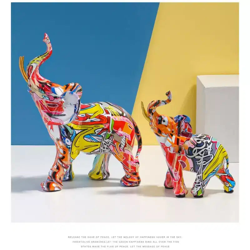 Statuetta di Elefante in Resina Colorata, Stampa a Trasferimento d'Acqua, Decorazione Domestica