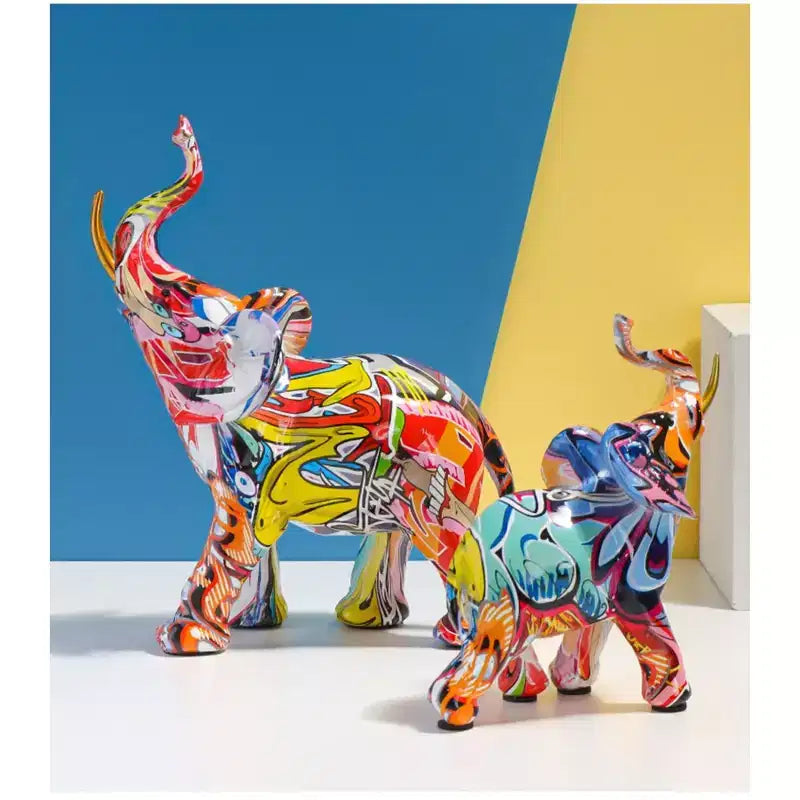 Statuetta di Elefante in Resina Colorata, Stampa a Trasferimento d'Acqua, Decorazione Domestica