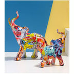 Statuetta di Elefante in Resina Colorata, Stampa a Trasferimento d'Acqua, Decorazione Domestica