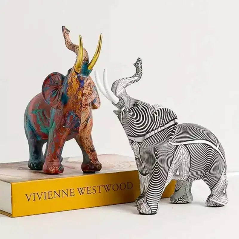 Statuetta di Elefante in Resina Colorata, Stampa a Trasferimento d'Acqua, Decorazione Domestica