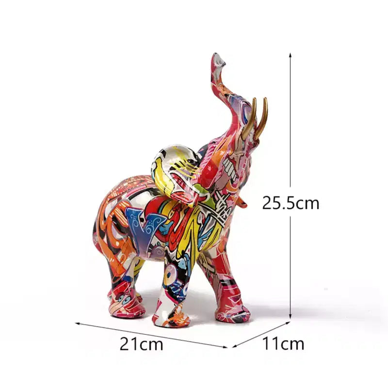 Statuetta di Elefante in Resina Colorata, Stampa a Trasferimento d'Acqua, Decorazione Domestica