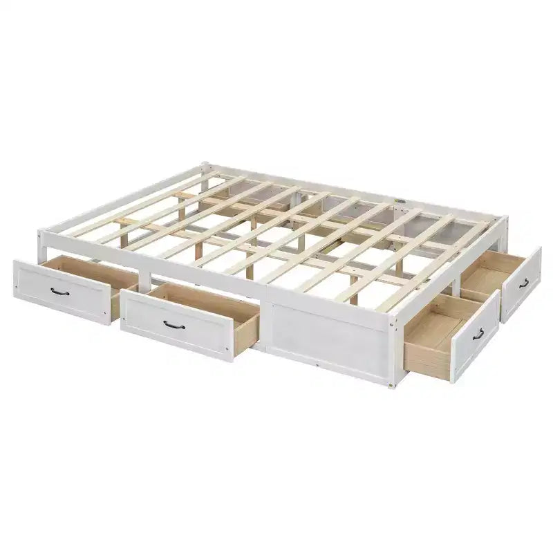 Letto a piattaforma matrimoniale in legno con 6 cassetti contenitore