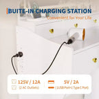 Toeletta Trucco da 31,5" con Specchio Illuminato, Sgabello, Presa di Corrente e Porta Asciugacapelli