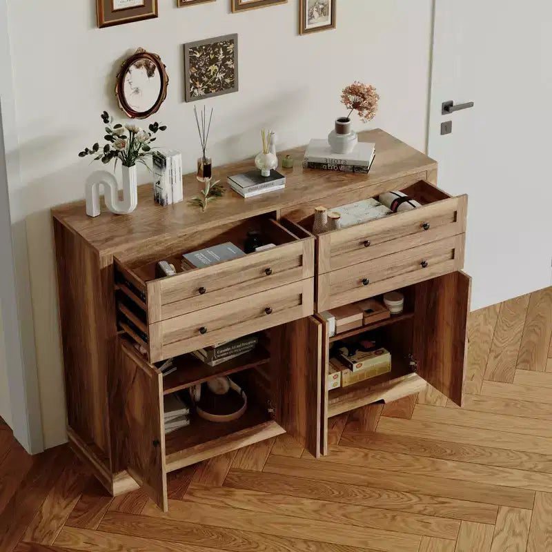 Credenza a Buffet da 55 Pollici con 4 Ante e 4 Cassetti