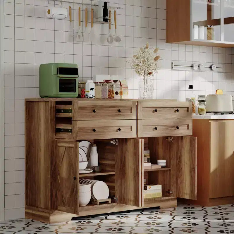 Credenza a Buffet da 55 Pollici con 4 Ante e 4 Cassetti