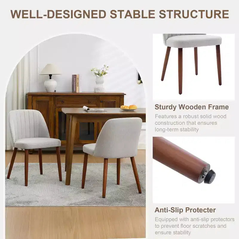Set di 2 sedie da pranzo imbottite con gambe in legno
