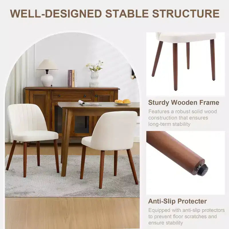 Set di 2 sedie da pranzo imbottite con gambe in legno
