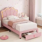 GuatoWave Upholstered LED Bed Frame with Cute Headboard and Storage for Kids, Girls