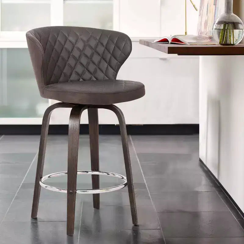 Sgabello da bar girevole rotondo da 26" in similpelle con schienale basso – Marrone