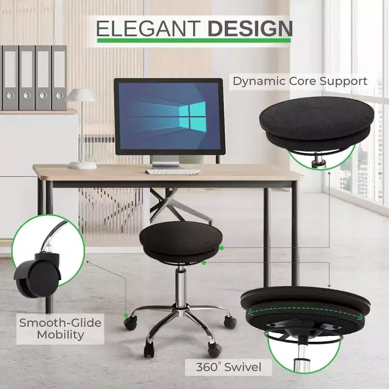 Sgabello ergonomico con ruote e altezza regolabile – Sedia da ufficio senza braccioli con seduta imbottita