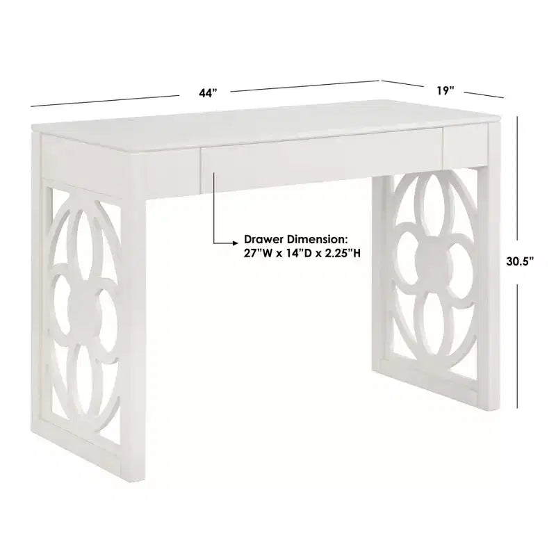 Scrivania con cassetto e gambe con pannello floreale – Bianco Antico, 111,76 cm di larghezza