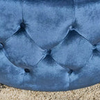 Pouf Tavolino Rotondo Glam – Velluto Blu con Piano in Vetro Temperato