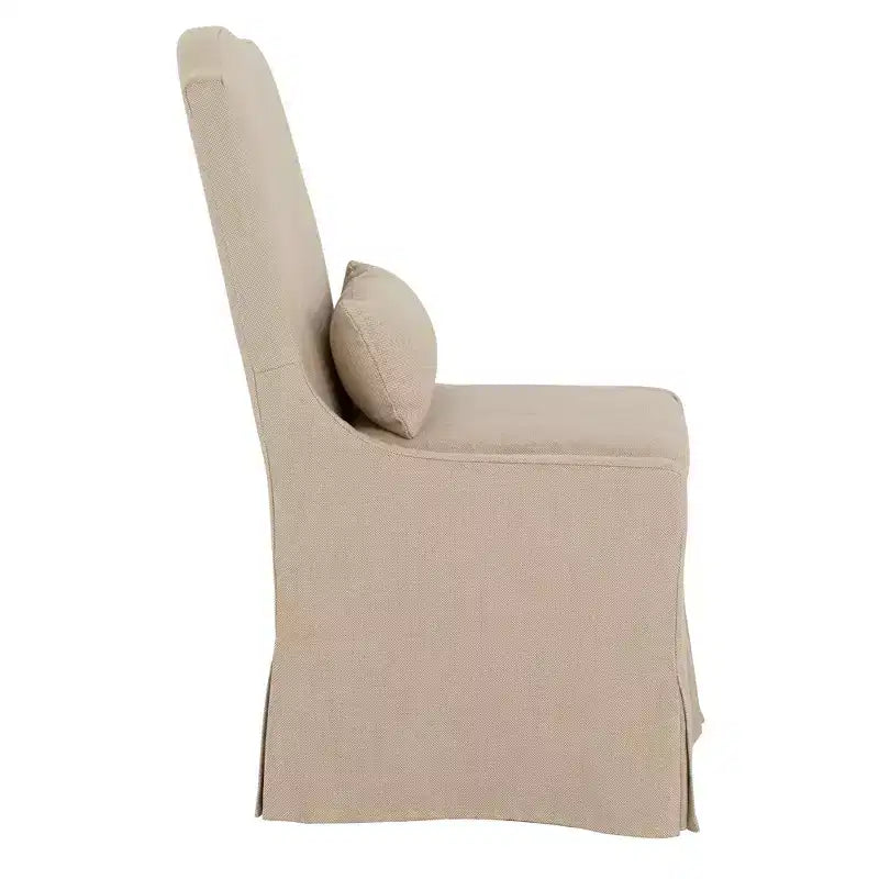 Sedia da pranzo imbottita con fodera e rotelle, color sabbia