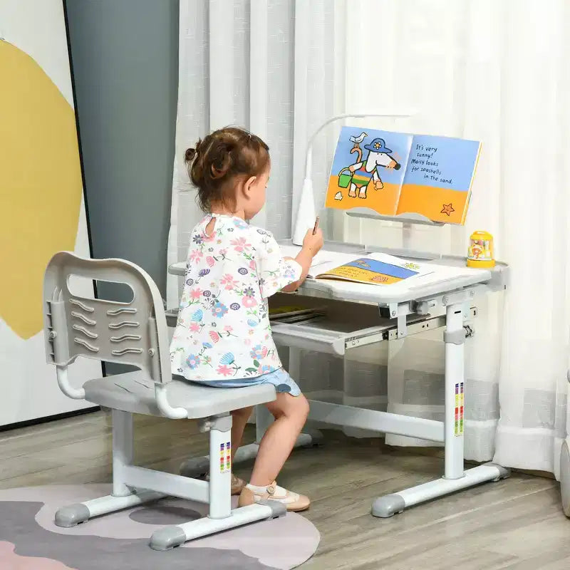 Set Tavolo e Sedie per Bambini con Lampada LED USB e Cassetto Contenitore