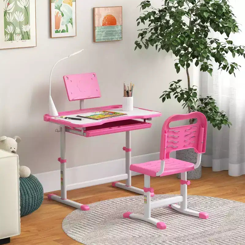 Set Tavolo e Sedie per Bambini con Lampada LED USB e Cassetto Contenitore