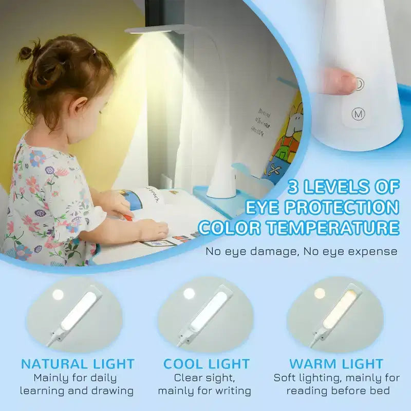 Set Tavolo e Sedie per Bambini con Lampada LED USB e Cassetto Contenitore