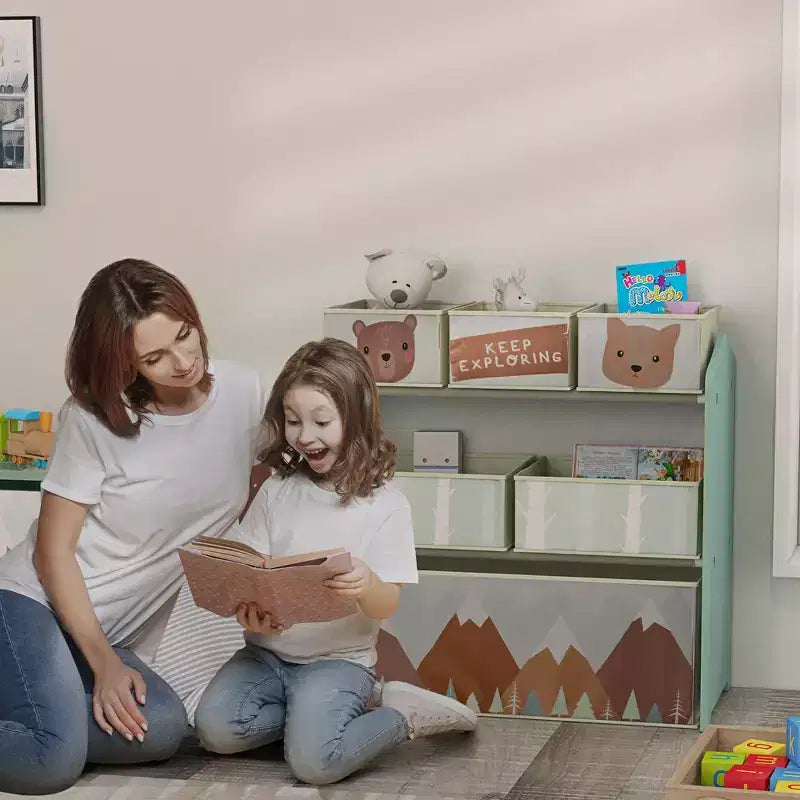Organizzatore di giocattoli con 6 contenitori, unità di archiviazione per bambini per camera da letto, 63,5 x 30,5 x 66 cm