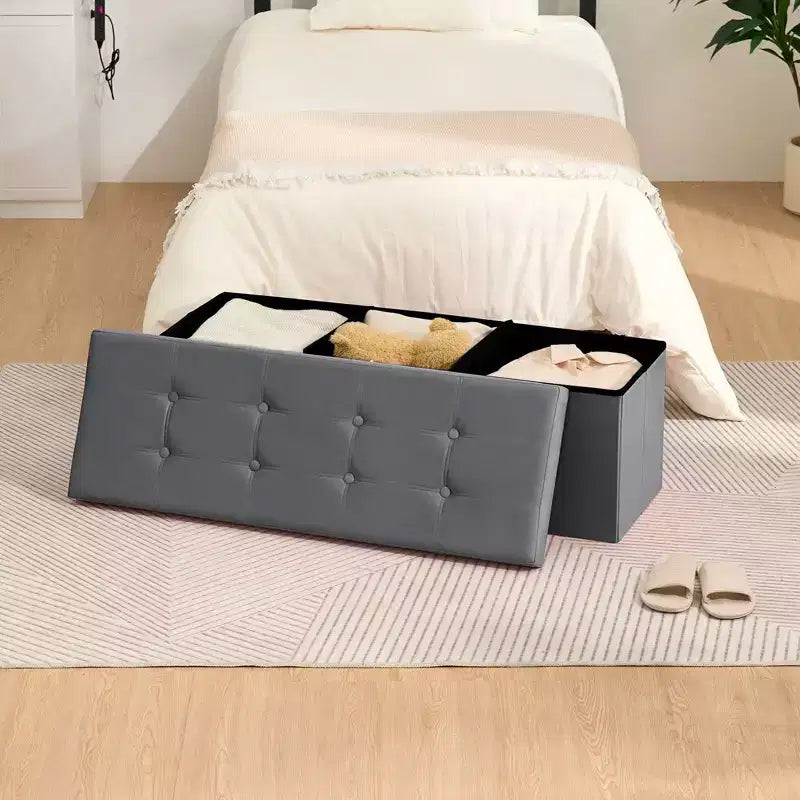 Panca Pouf Contenitore Pieghevole in Velluto da 43" con Cofanetto Giocattoli, Supporta fino a 300 kg