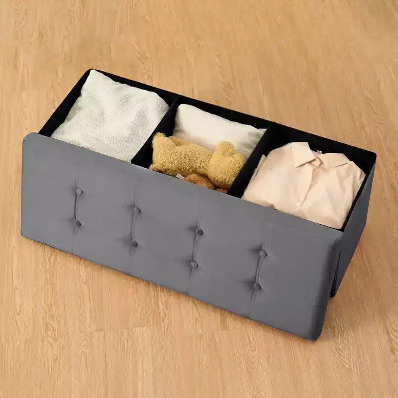 Panca Pouf Contenitore Pieghevole in Velluto da 43" con Cofanetto Giocattoli, Supporta fino a 300 kg