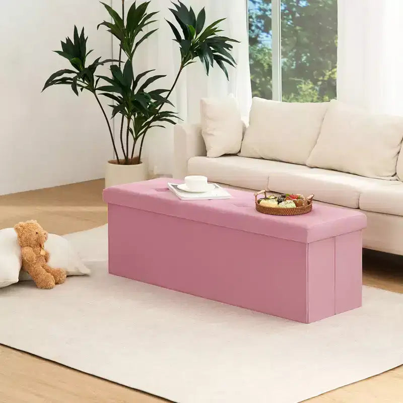 Panca Pouf Contenitore Pieghevole in Velluto da 43" con Cofanetto Giocattoli, Supporta fino a 300 kg