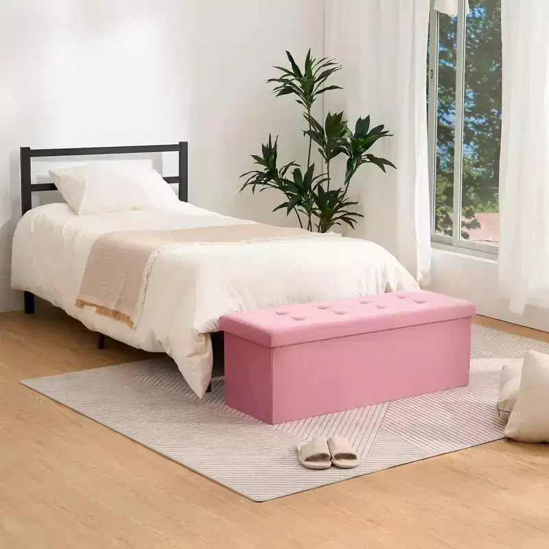 Panca Pouf Contenitore Pieghevole in Velluto da 43" con Cofanetto Giocattoli, Supporta fino a 300 kg