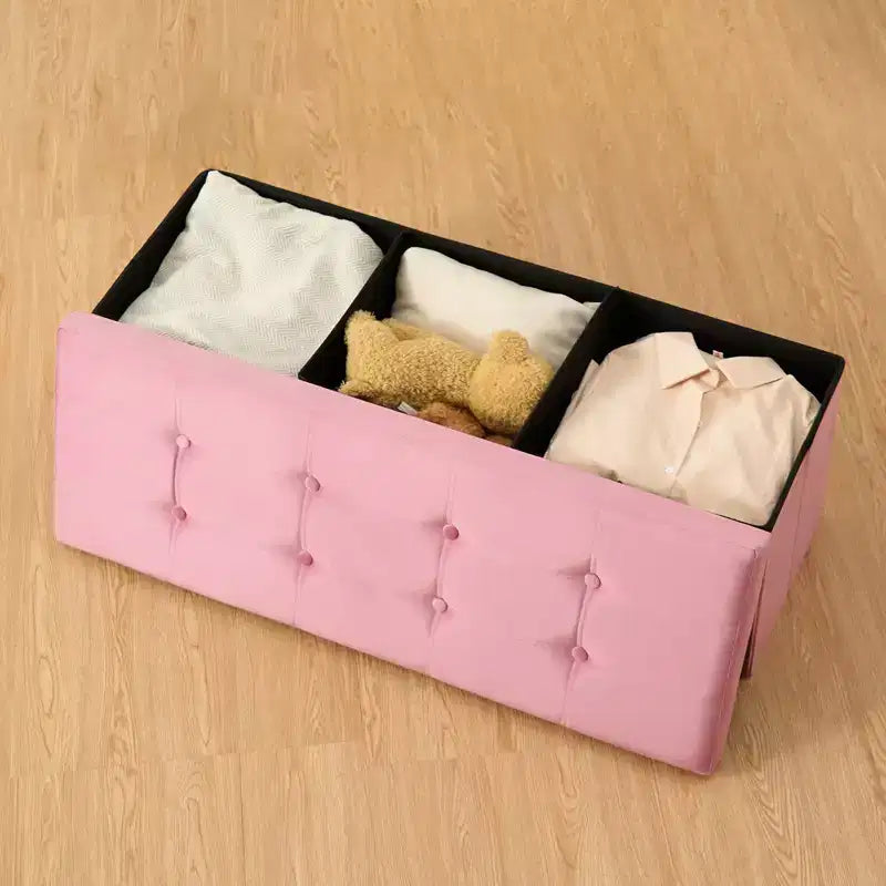 Panca Pouf Contenitore Pieghevole in Velluto da 43" con Cofanetto Giocattoli, Supporta fino a 300 kg