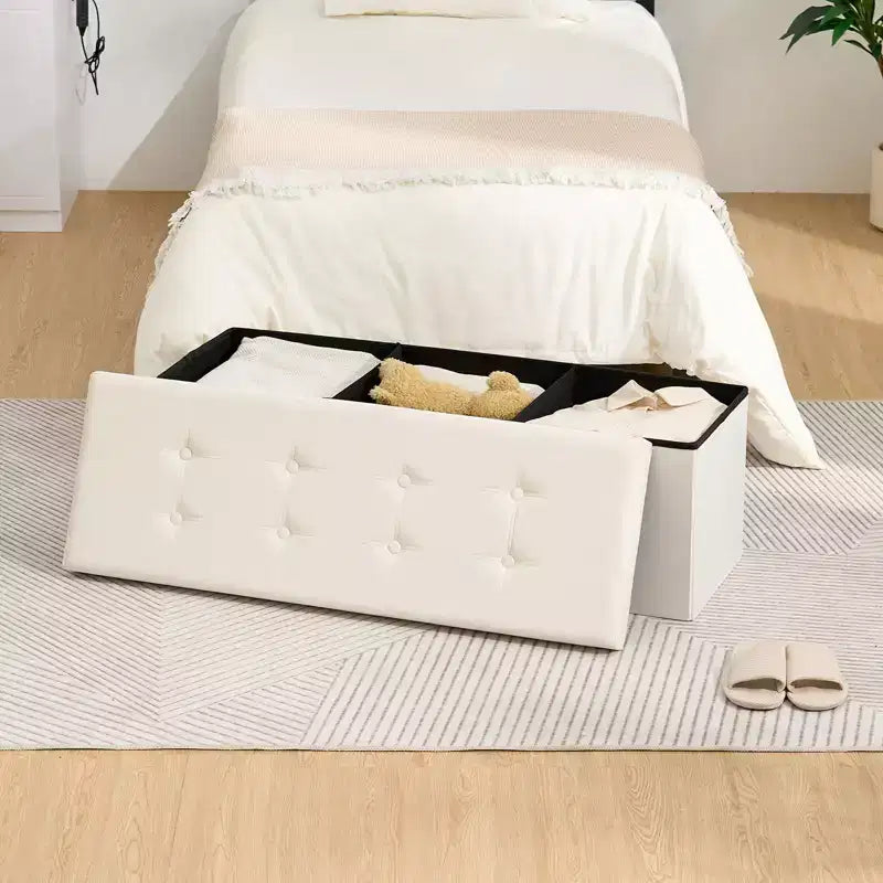 Panca Pouf Contenitore Pieghevole in Velluto da 43" con Cofanetto Giocattoli, Supporta fino a 300 kg