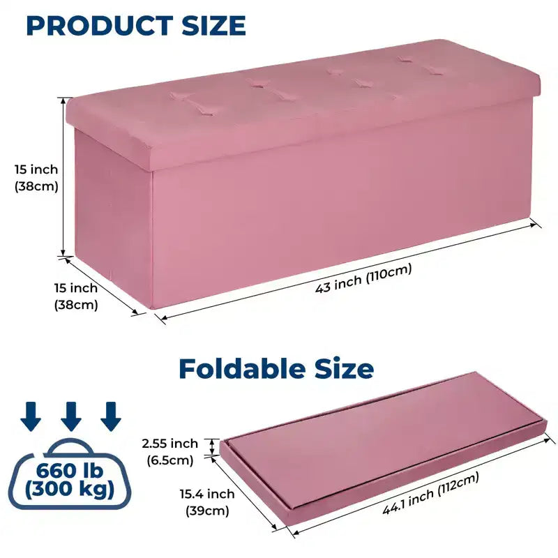 Panca Pouf Contenitore Pieghevole in Velluto da 43" con Cofanetto Giocattoli, Supporta fino a 300 kg