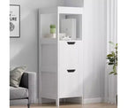 Mobiletto da Bagno in Legno Indipendente con Ripiani Regolabili e Cassetti Bianco