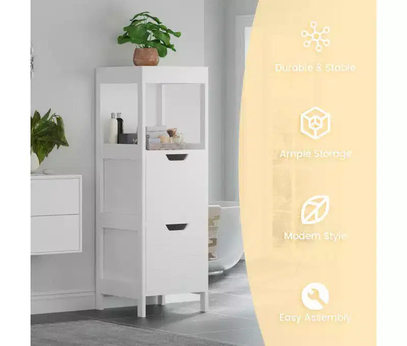 Mobiletto da Bagno in Legno Indipendente con Ripiani Regolabili e Cassetti Bianco