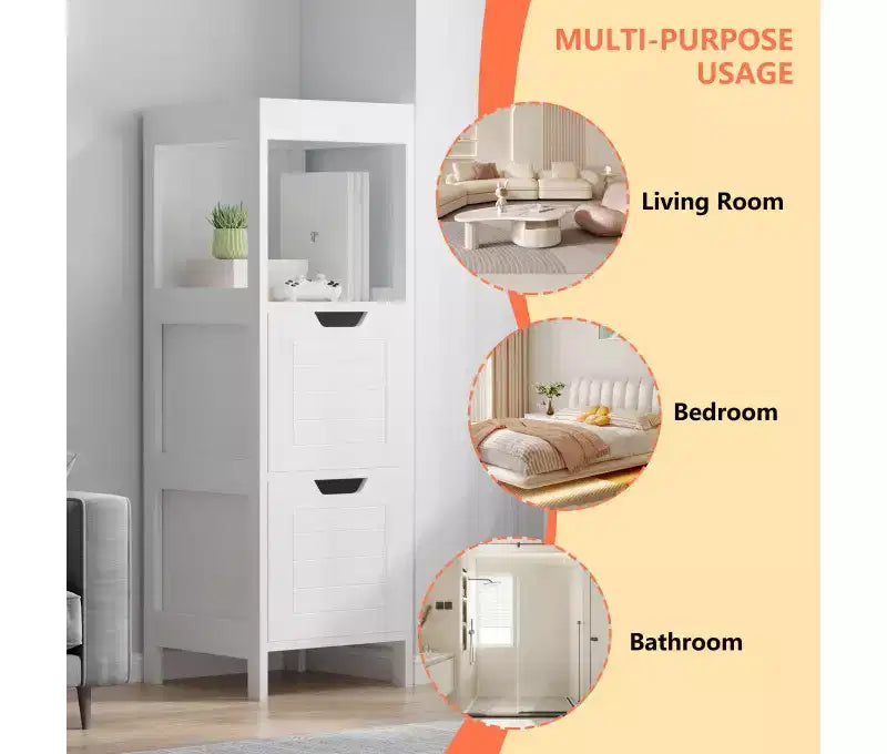 Mobiletto da Bagno in Legno Indipendente con Ripiani Regolabili e Cassetti Bianco